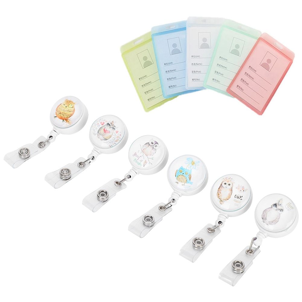 6pcs Retractable Badge Holder Cute Animal Pattern 360° Degree Rotating Clip view 9