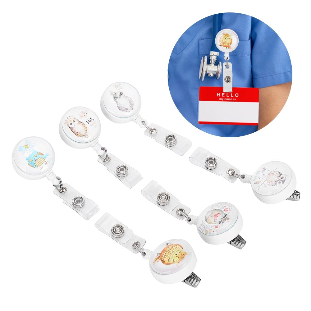 6pcs Retractable Badge Holder Cute Animal Pattern 360° Degree Rotating Clip view 10
