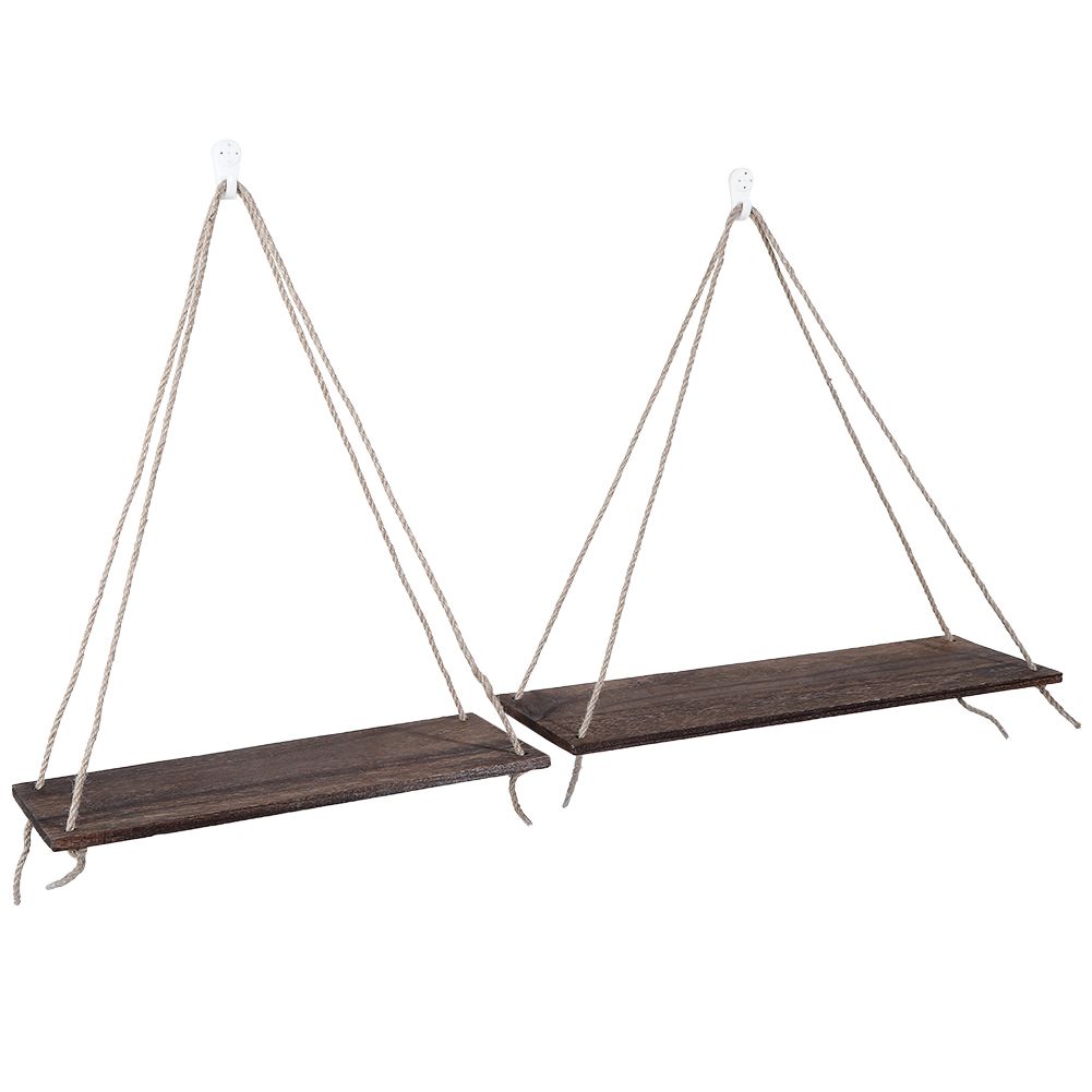 2pcs Wooden Wall Storage Rack Sling Rope Hanging Plant Flower Pot Shelves Home view 4