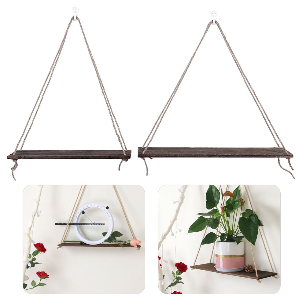 2pcs Wooden Wall Storage Rack Sling Rope Hanging Plant Flower Pot Shelves Home view 10
