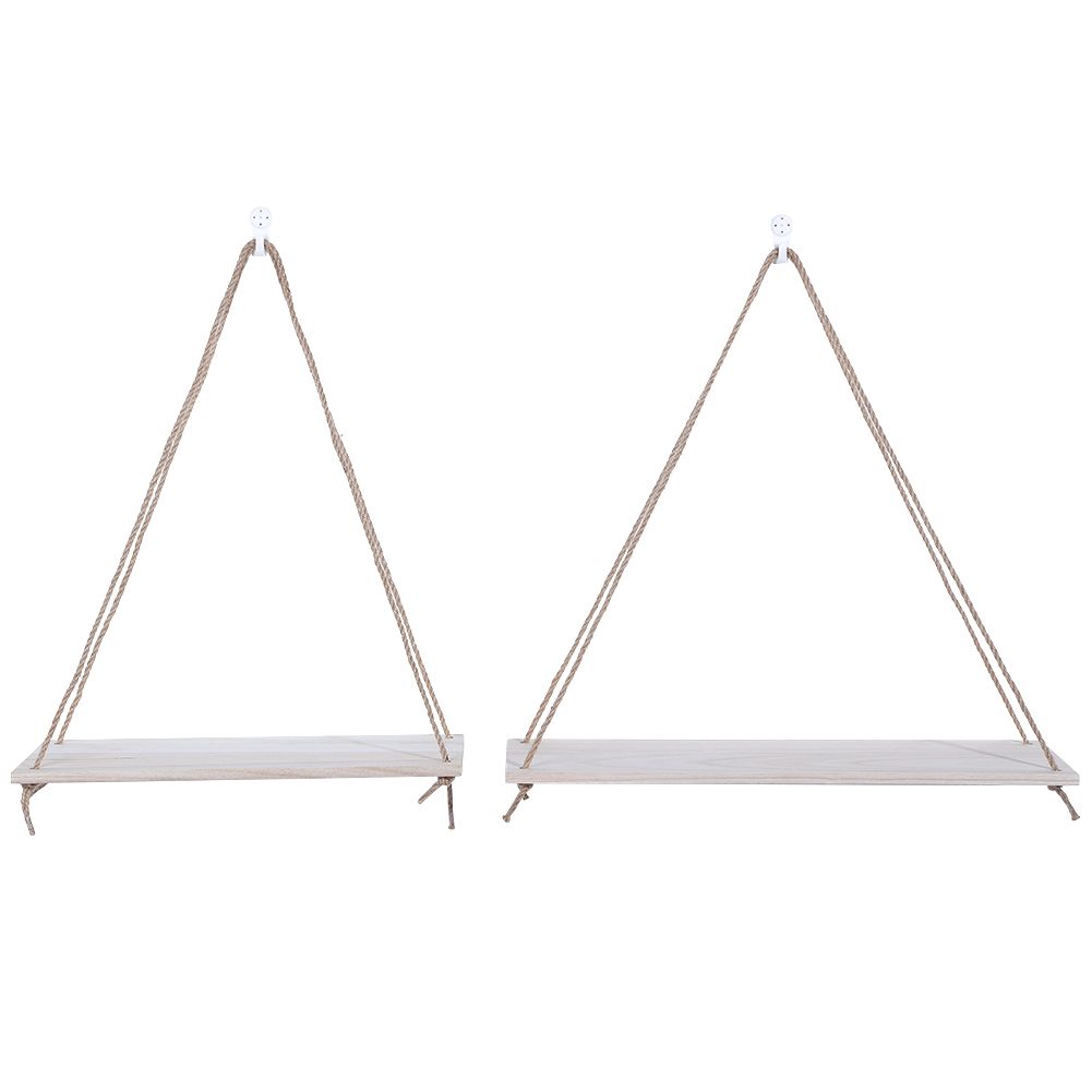 2pcs Wooden Wall Storage Rack Sling Rope Hanging Plant Flower Pot Shelves Home view 2