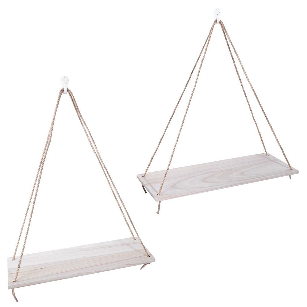 2pcs Wooden Wall Storage Rack Sling Rope Hanging Plant Flower Pot Shelves Home view 3