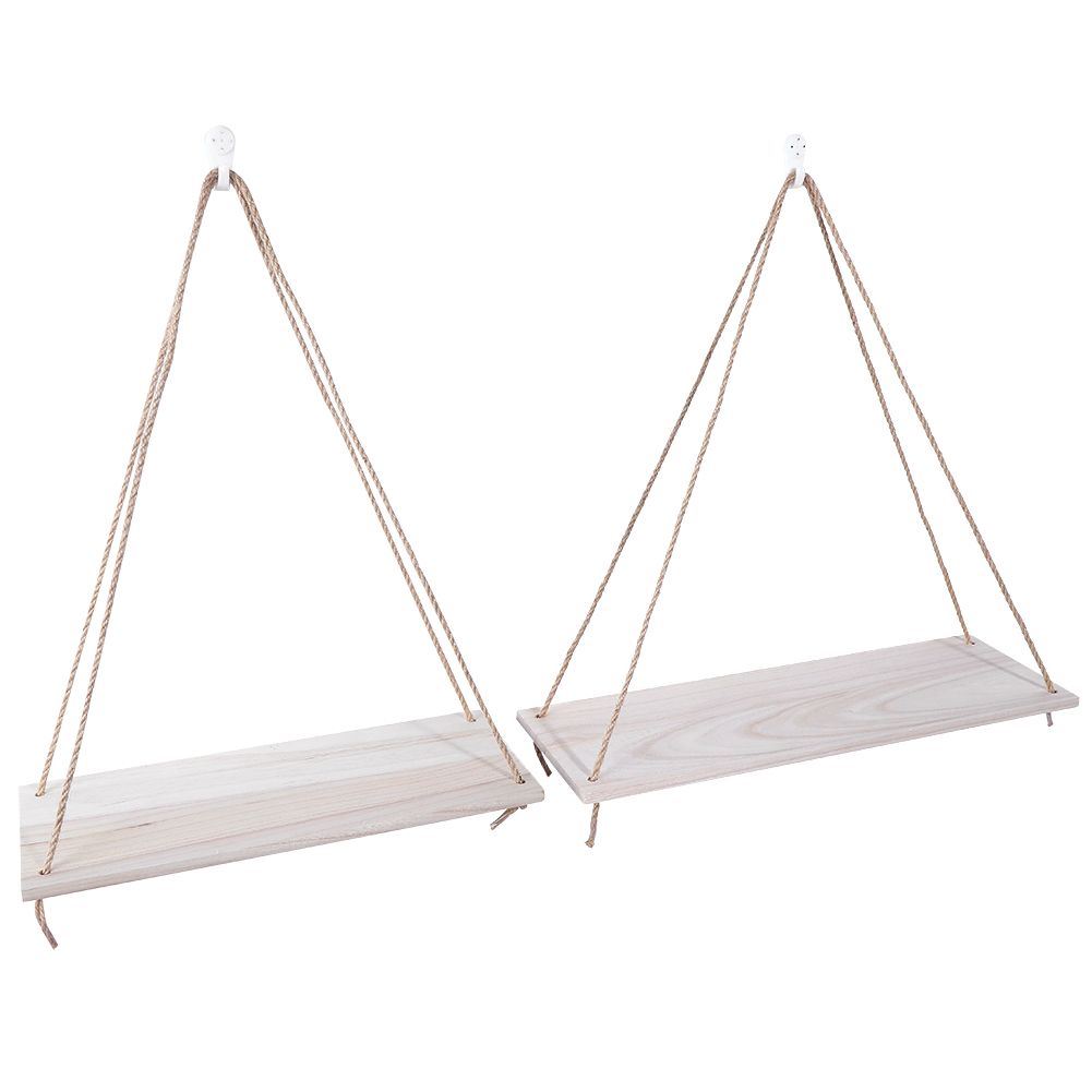 2pcs Wooden Wall Storage Rack Sling Rope Hanging Plant Flower Pot Shelves Home view 4