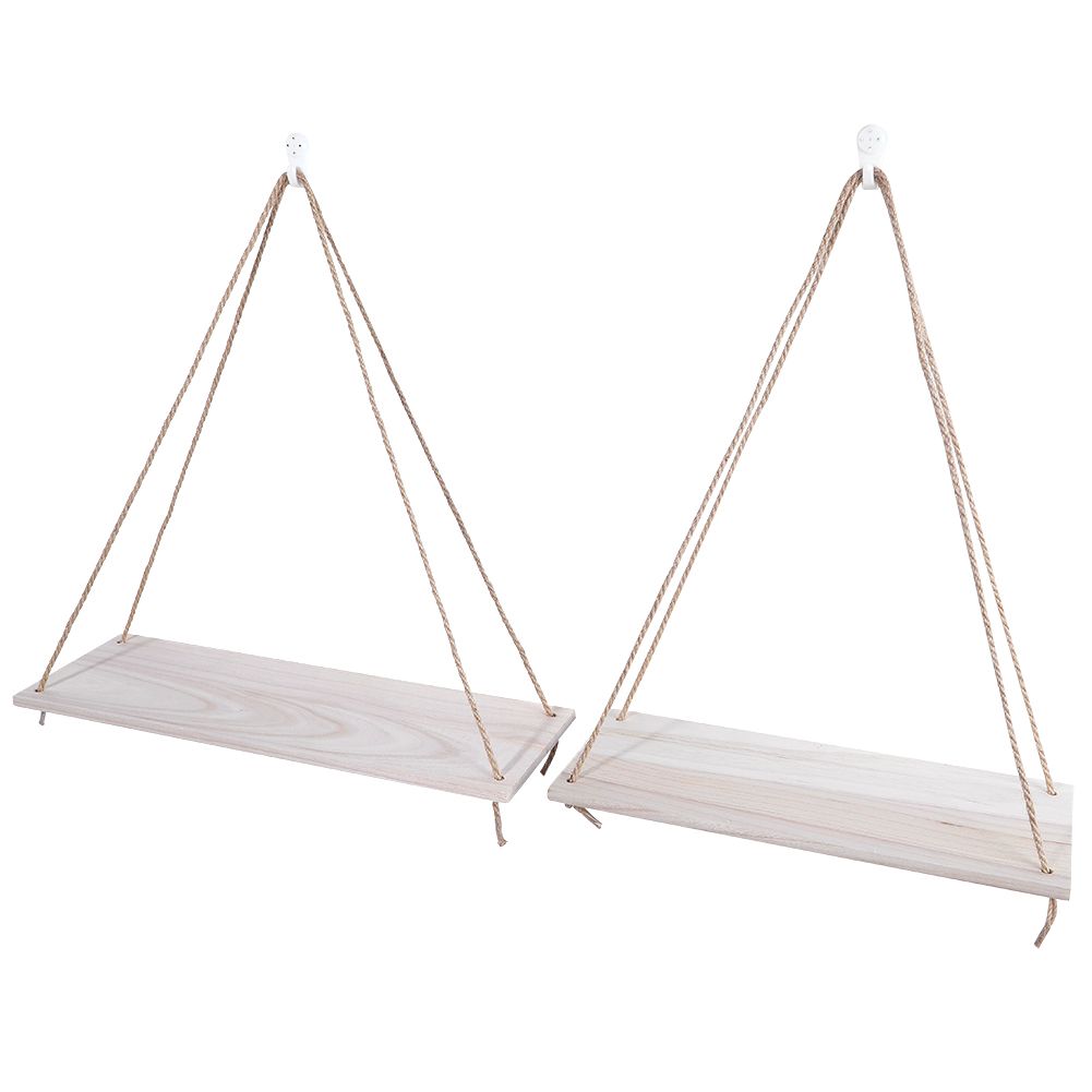 2pcs Wooden Wall Storage Rack Sling Rope Hanging Plant Flower Pot Shelves Home view 5