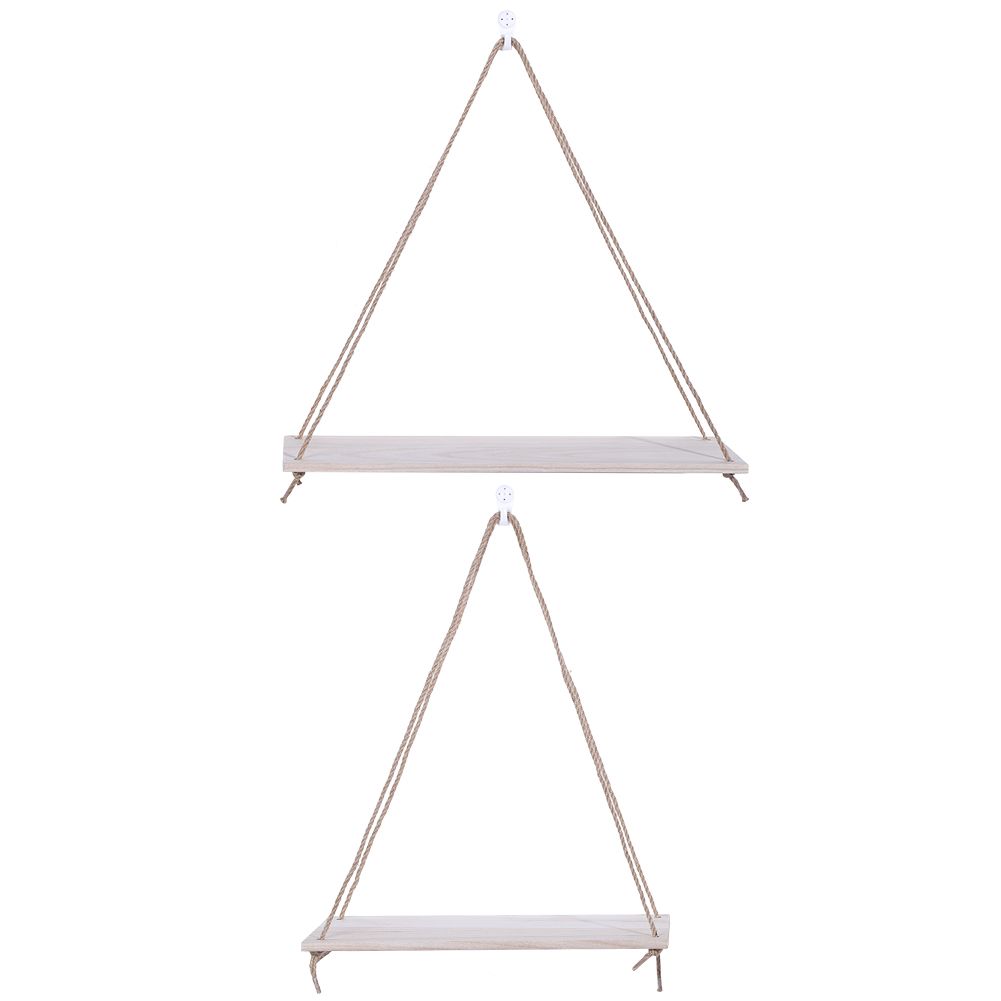 2pcs Wooden Wall Storage Rack Sling Rope Hanging Plant Flower Pot Shelves Home view 6