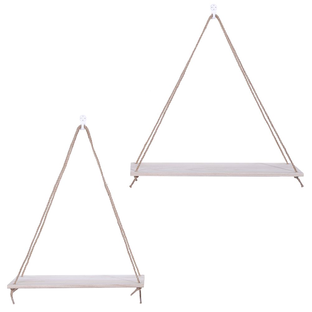 2pcs Wooden Wall Storage Rack Sling Rope Hanging Plant Flower Pot Shelves Home view 7