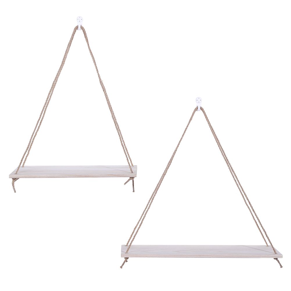 2pcs Wooden Wall Storage Rack Sling Rope Hanging Plant Flower Pot Shelves Home view 8