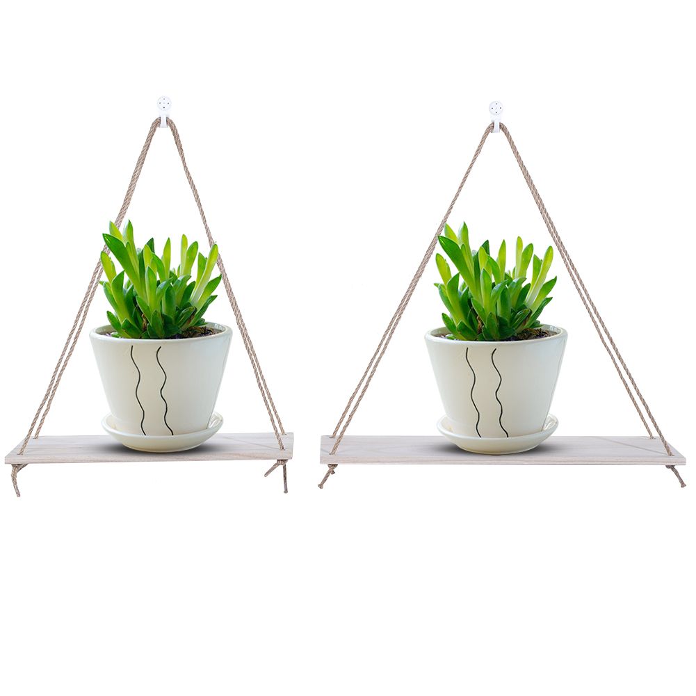 2pcs Wooden Wall Storage Rack Sling Rope Hanging Plant Flower Pot Shelves Home view 9