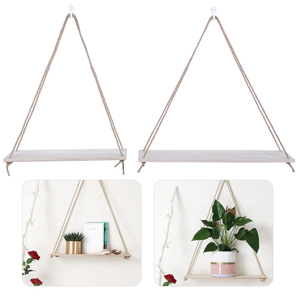 2pcs Wooden Wall Storage Rack Sling Rope Hanging Plant Flower Pot Shelves Home view 10