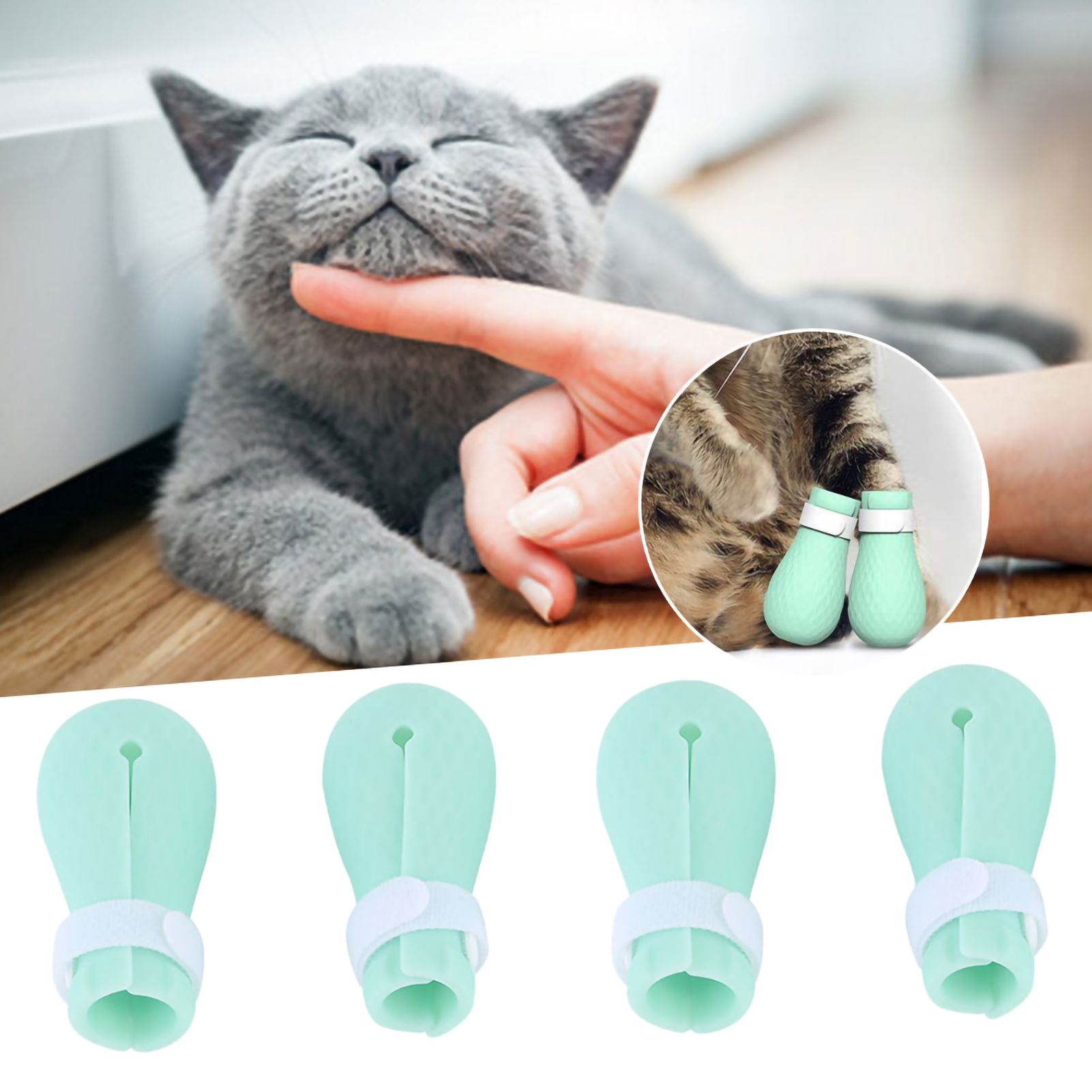 4Pcs Set Silicone AntiScratch Pet Cat Paw Protector for Bathing Barbering view 10
