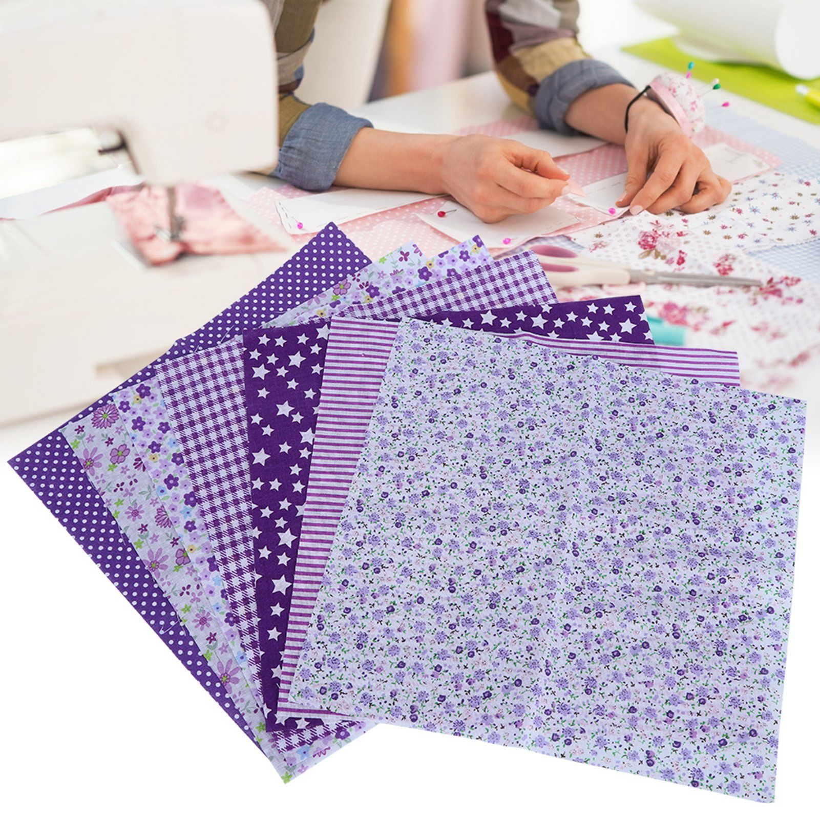7Pcs 50x50cm Purple Floral Cotton Fabric Cloth for DIY Craft Sewing view 9
