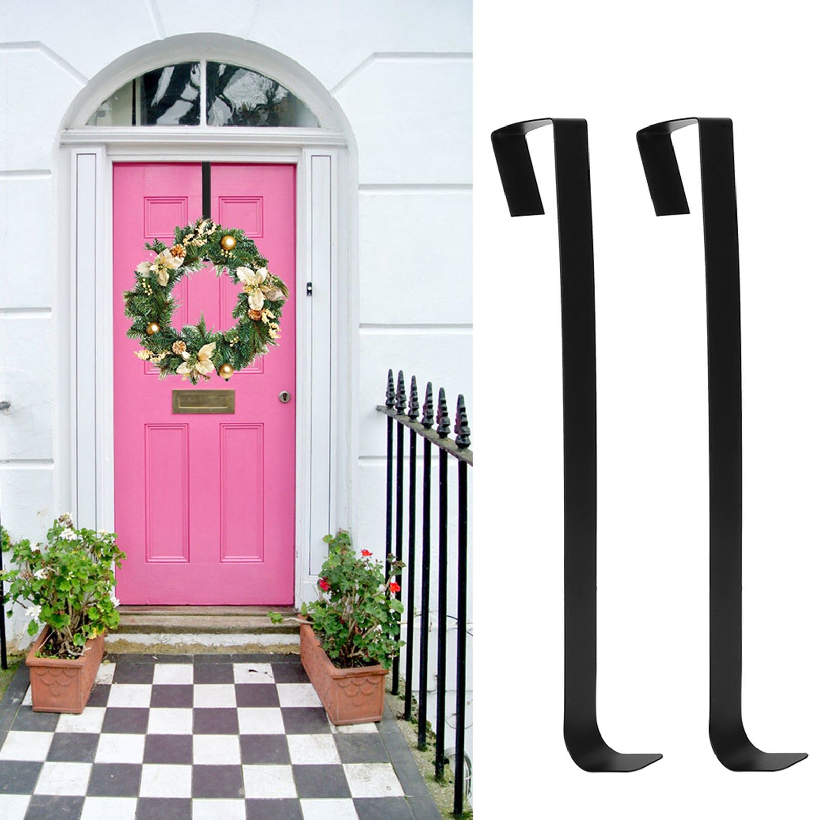 2Pcs Wrought Iron Innovative Christmas Garland Wreath Hanger Door Hook view 12