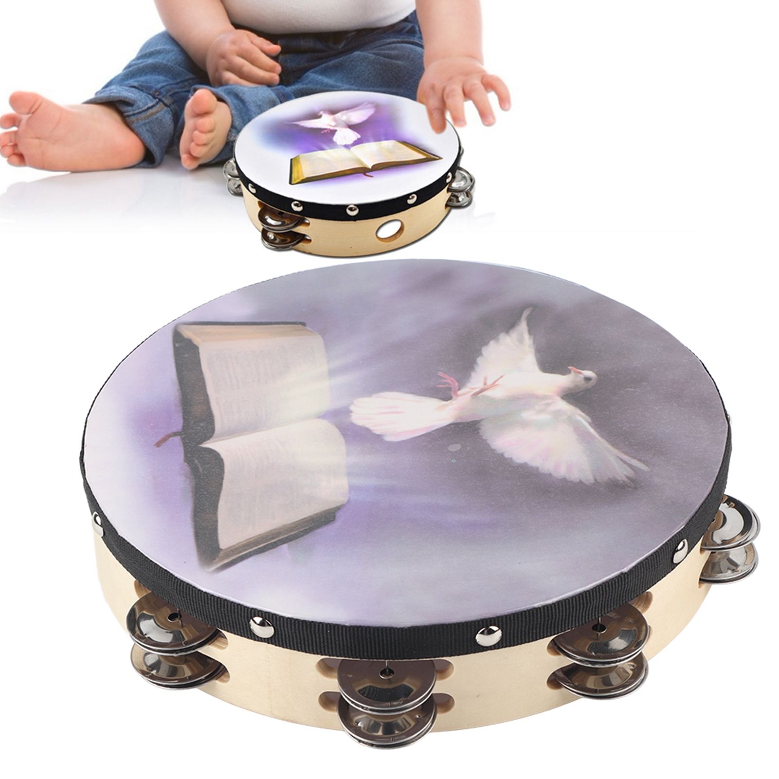 Tambourine Double Row Metal Jingle Handheld Percussion for Church Party25cm view 9