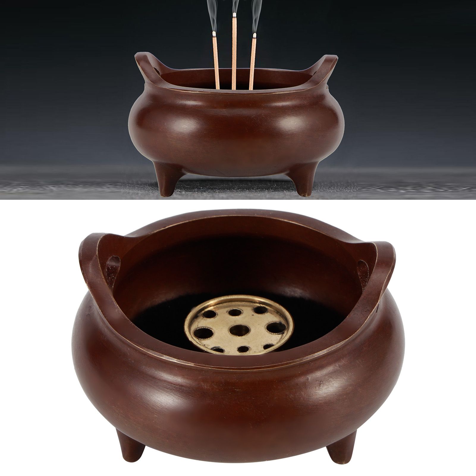 Fine Copper Incense Burner Holders with Three Legs Household Crafts Buddhist view 9