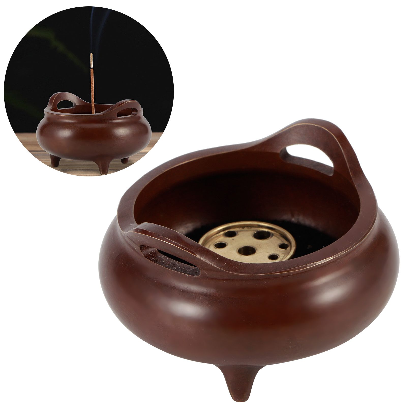 Fine Copper Incense Burner Holders with Three Legs Household Crafts Buddhist view 10