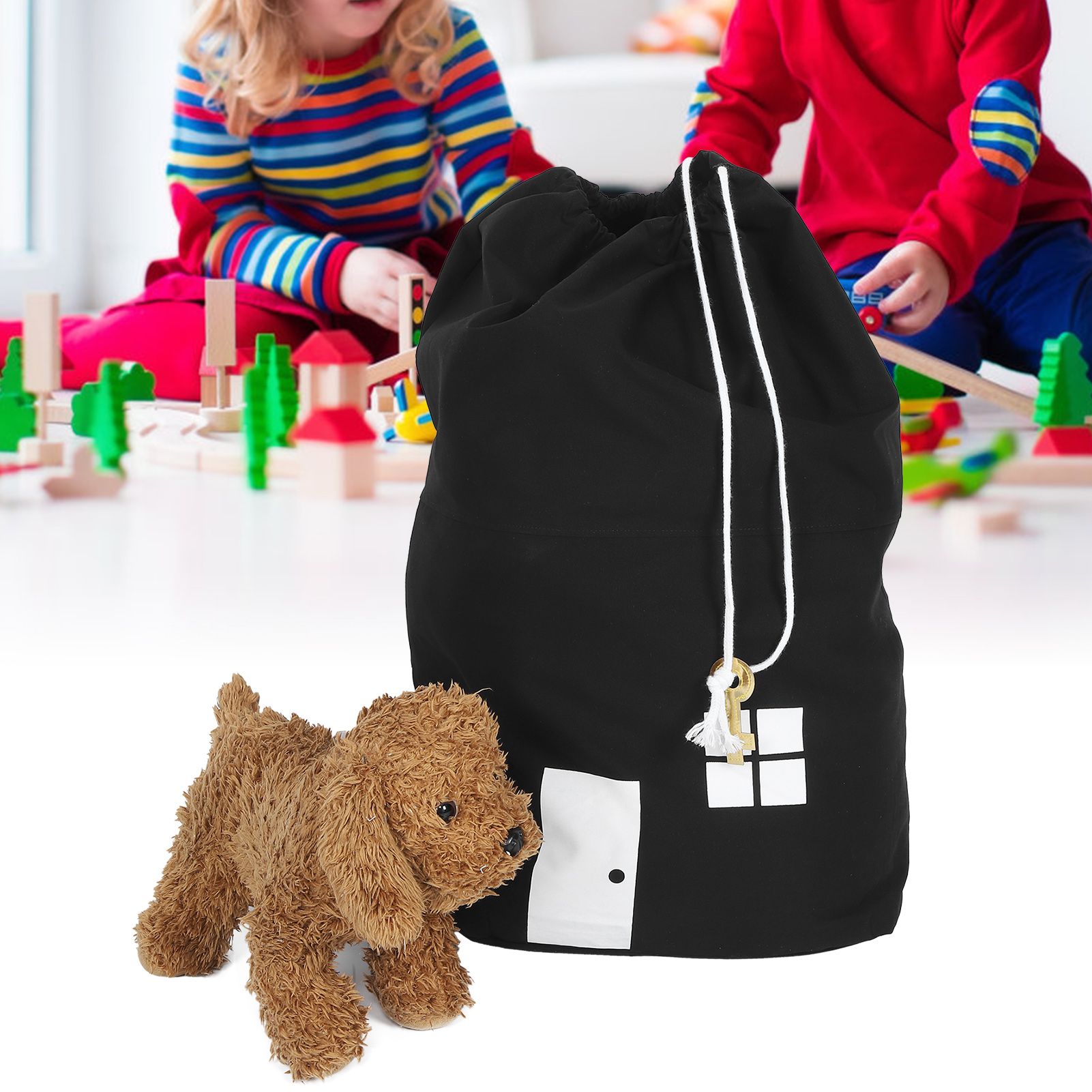 Mini HouseShaped Canvas Storage Bag Drawstring Bags Organizer for Toys Clothes view 9
