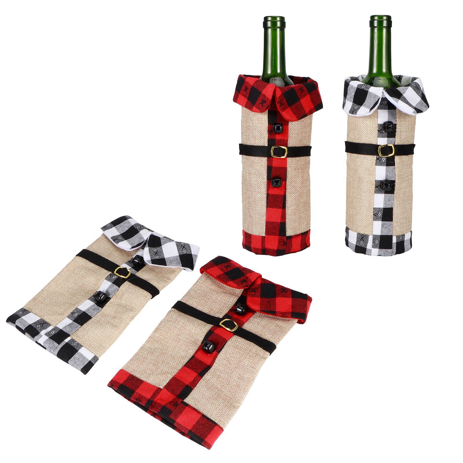 2Pcs Christmas Cloth Wine Bottle Cover Drinkware for Xmas Party Decorations view 4