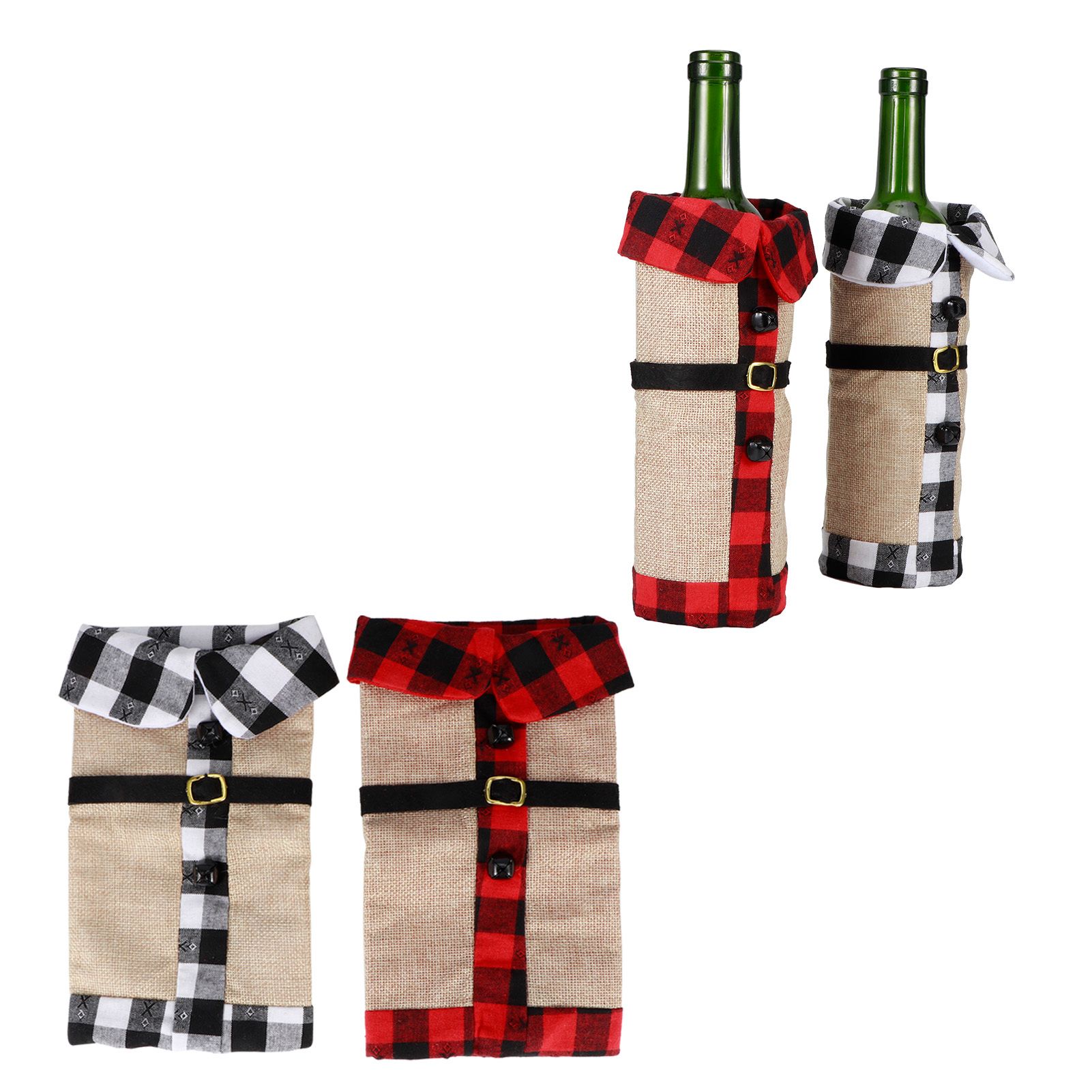 2Pcs Christmas Cloth Wine Bottle Cover Drinkware for Xmas Party Decorations view 5