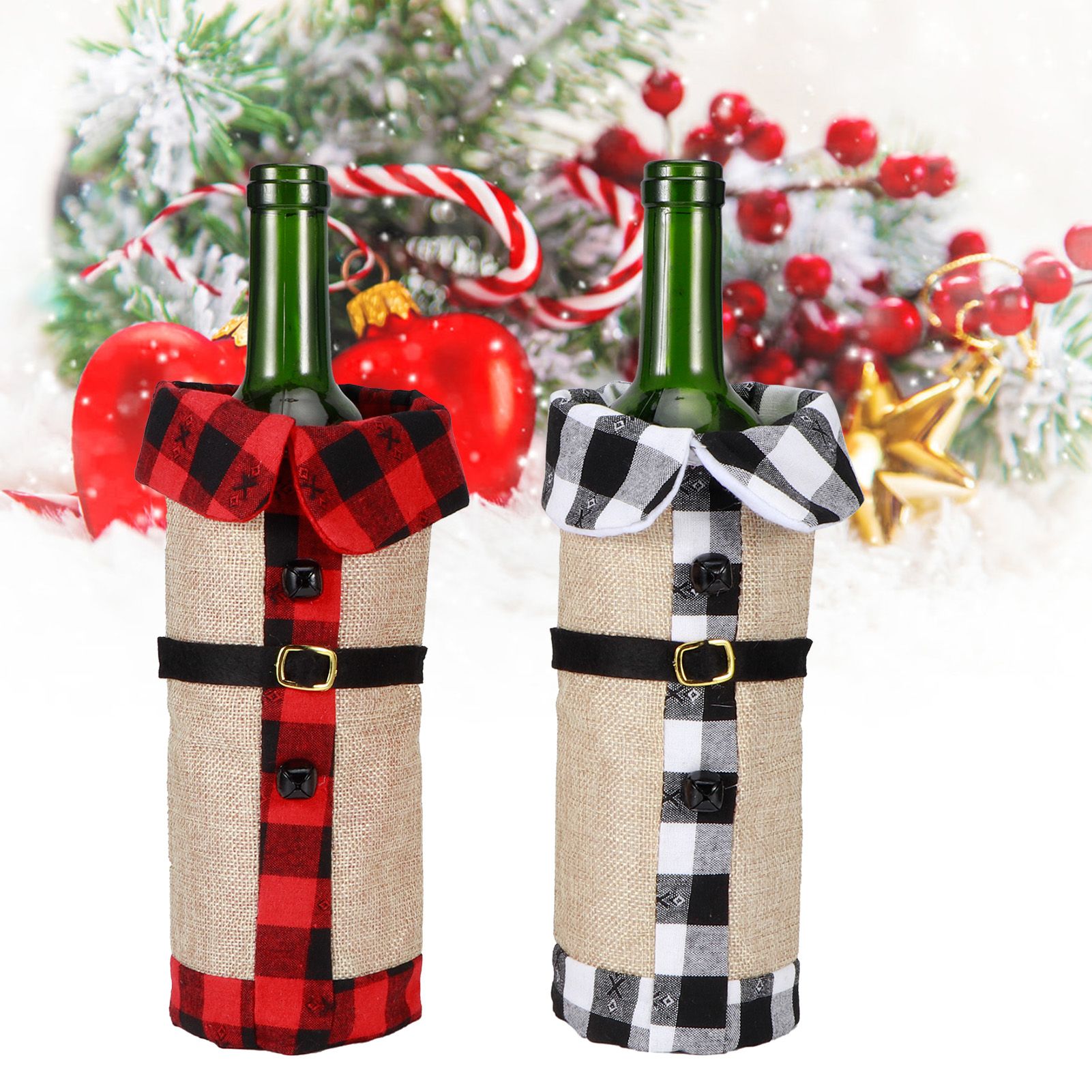 2Pcs Christmas Cloth Wine Bottle Cover Drinkware for Xmas Party Decorations view 9