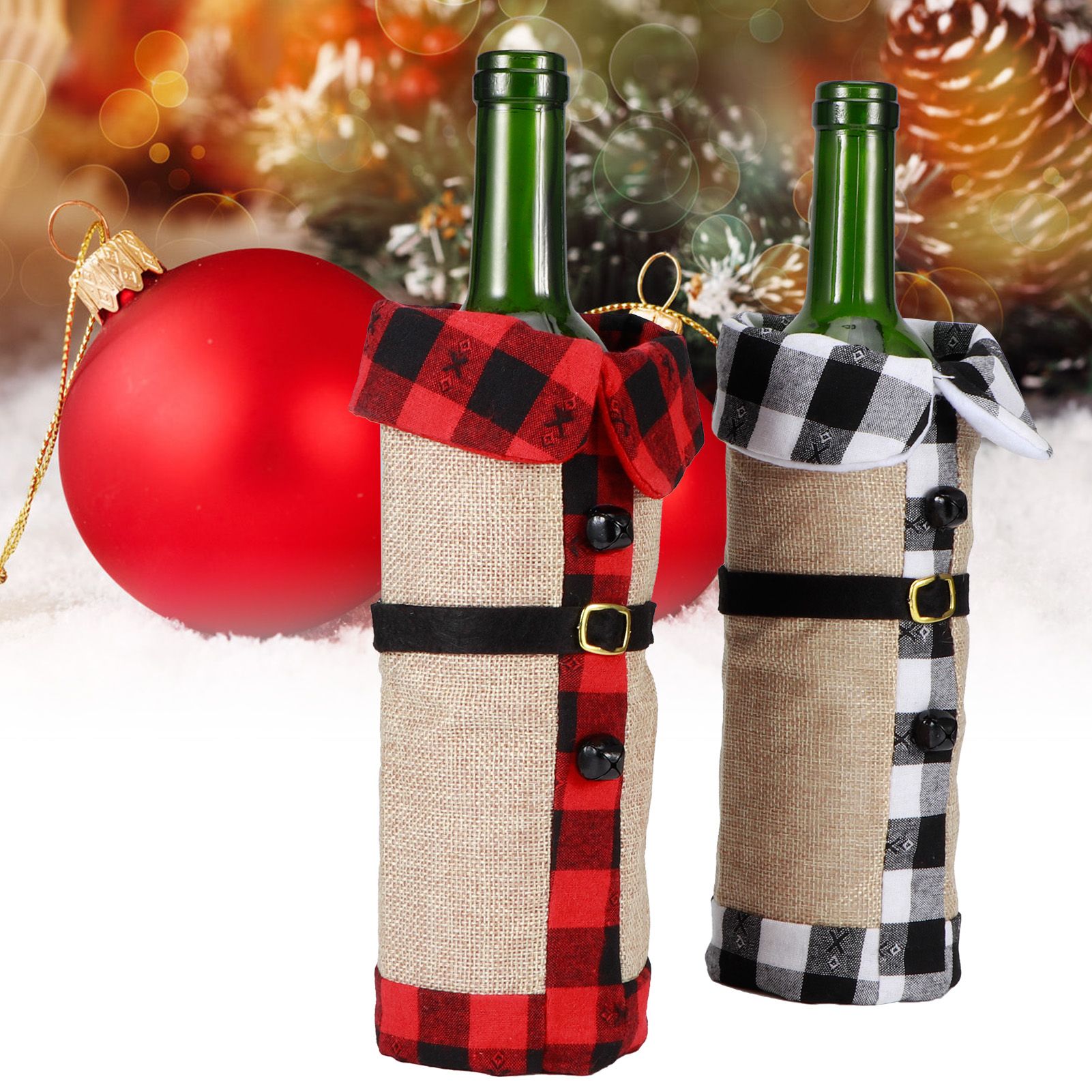 2Pcs Christmas Cloth Wine Bottle Cover Drinkware for Xmas Party Decorations view 10