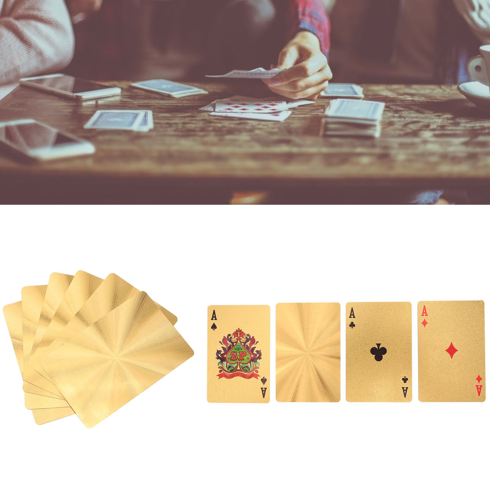 Waterproof Plastic Cards Set with Gold Foil Table Games for Party Beach view 9