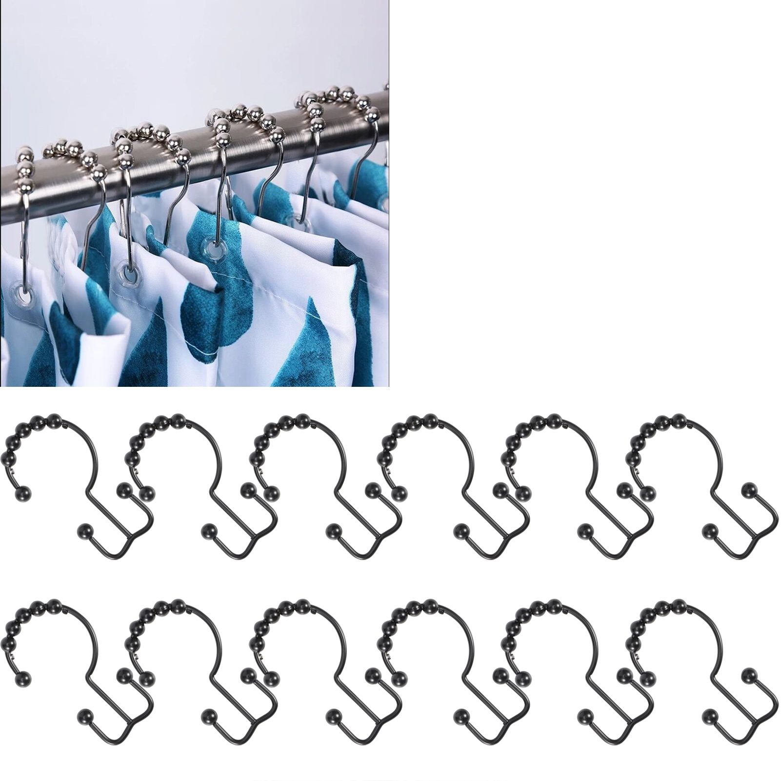 12Pcs Multipurpose 8 Beads Double Glide Hanging Hook Bathroom Shower Curtain view 9