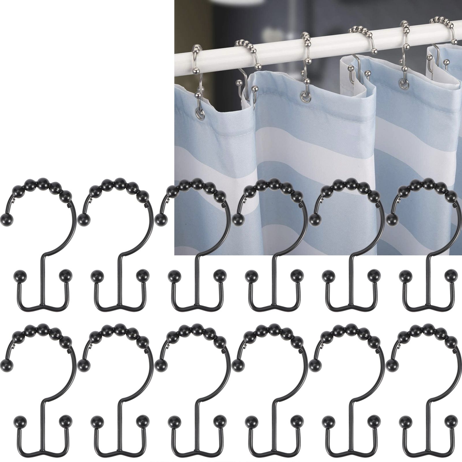 12Pcs Multipurpose 8 Beads Double Glide Hanging Hook Bathroom Shower Curtain view 10