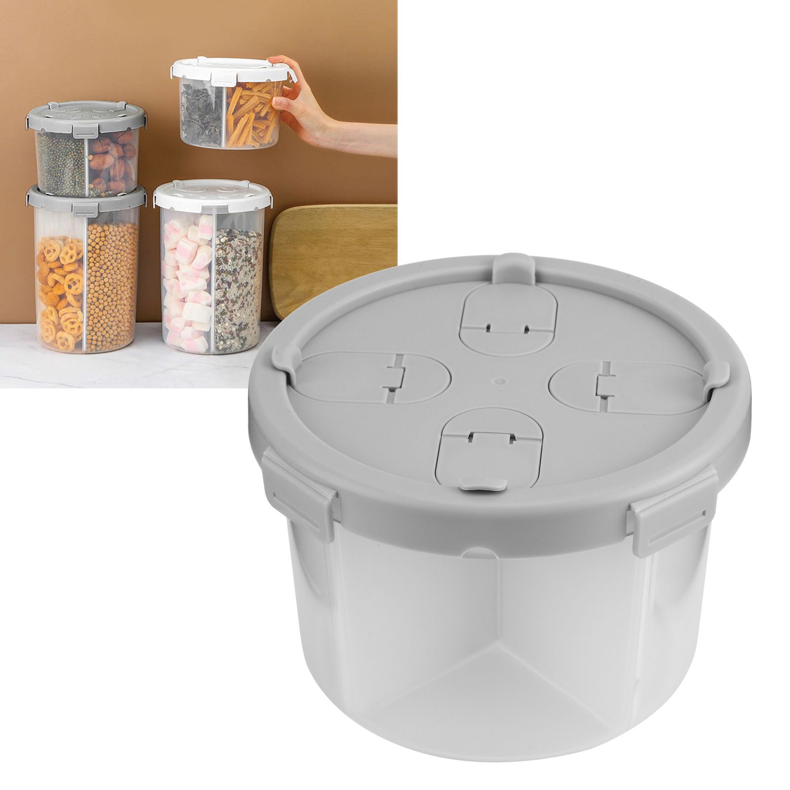 Food Storage Box Grains Containers Semitransparent 4 Compartment Holder Tray view 10