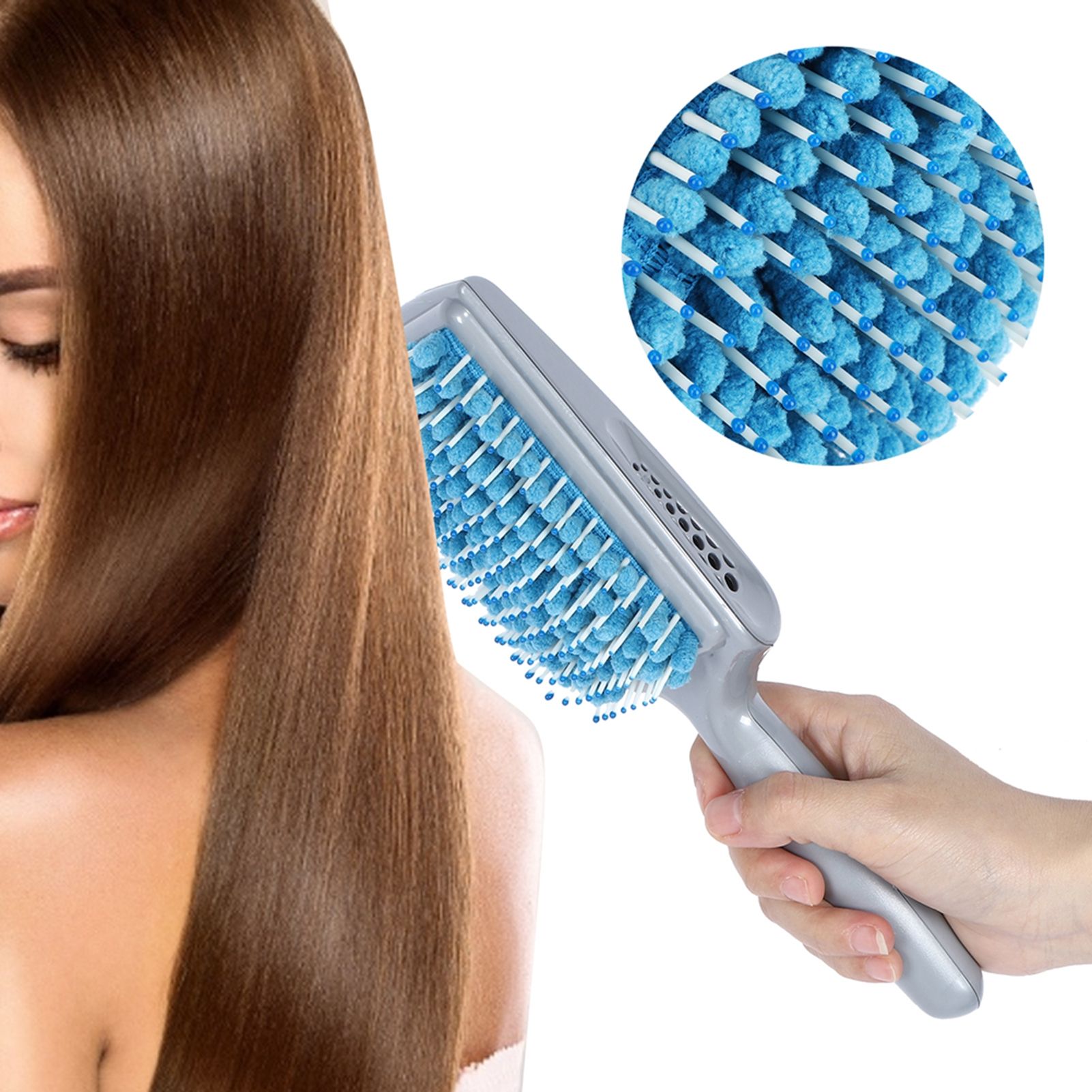 Hair Drying Comb Blue Absorbent Anti Dandruff Anti Radiation Hair Paddle Brushes view 9