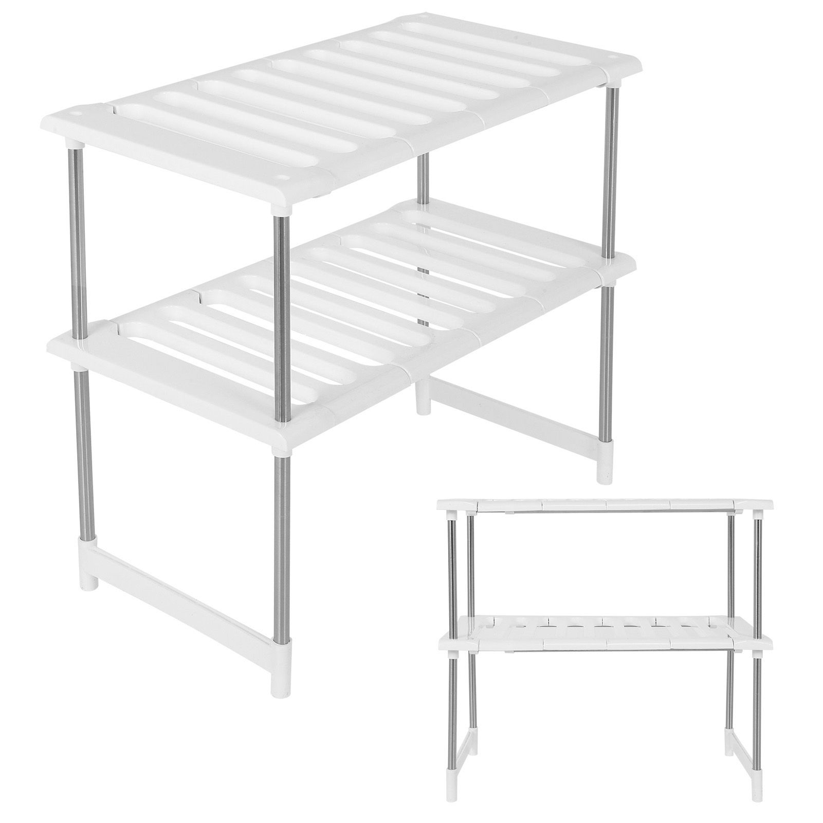 2-Tier Under Sink Rack Stainless Steel Expandable Storage Organizer Kitchen view 7