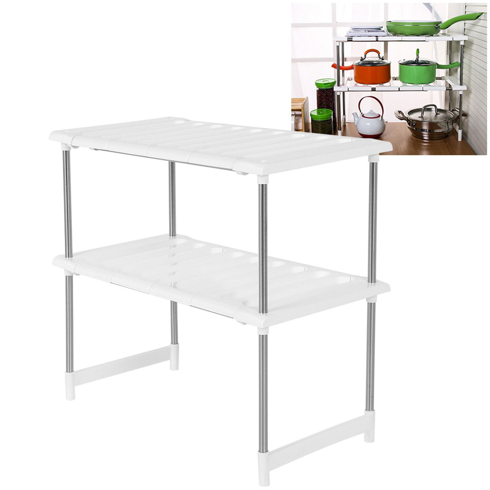 2-Tier Under Sink Rack Stainless Steel Expandable Storage Organizer Kitchen view 10