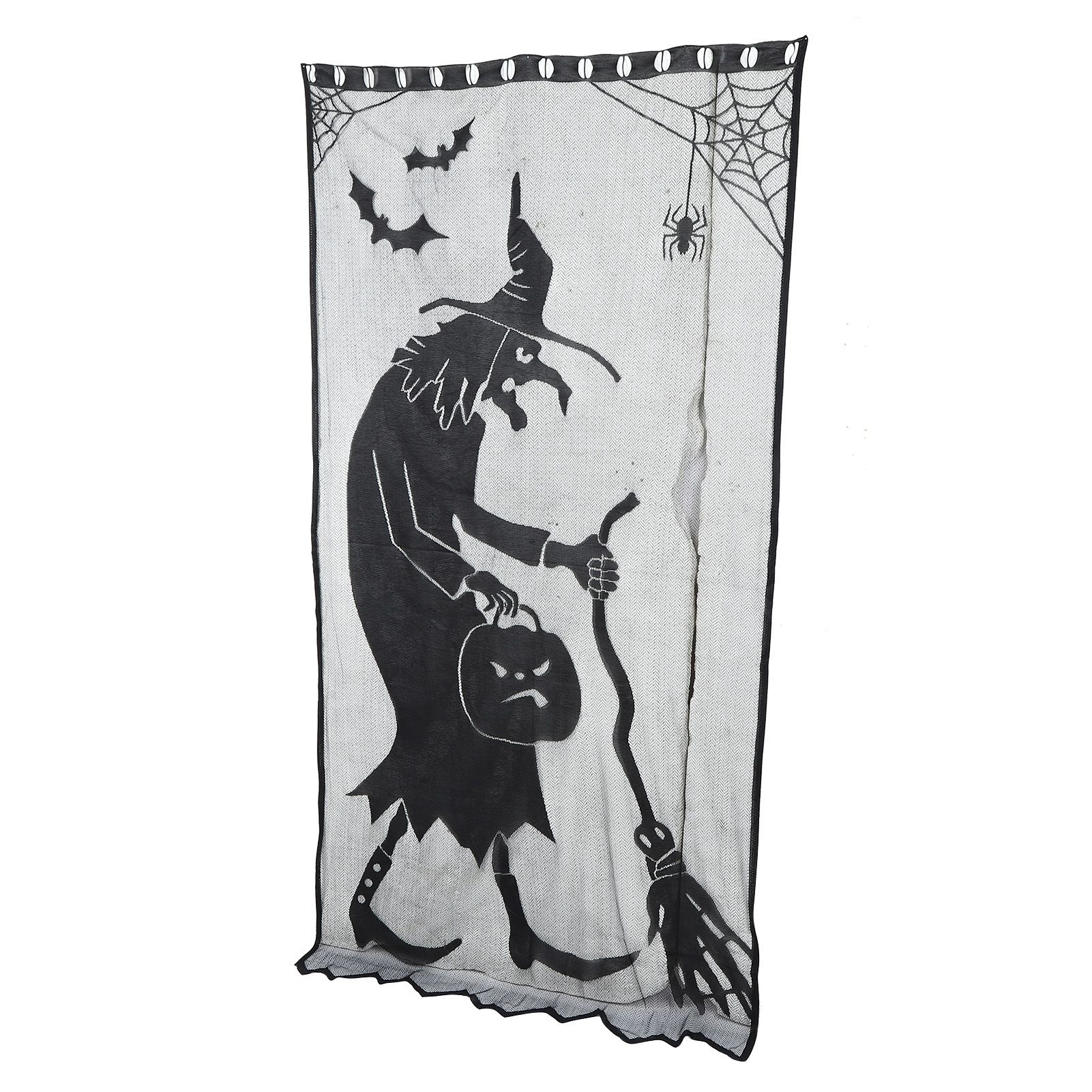 Black Halloween Witch Lace Window Curtain Bat Curtain Household Party