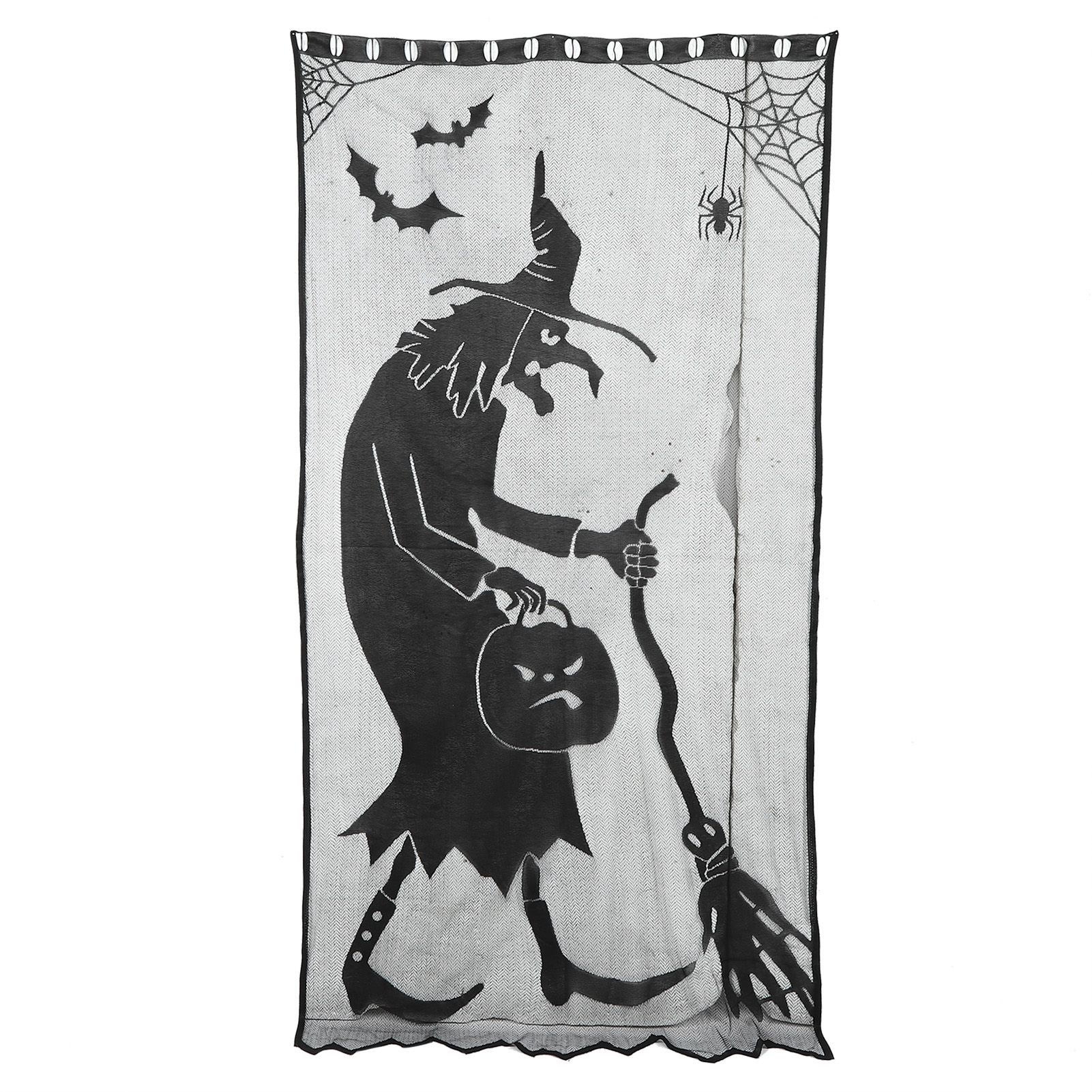 Black Halloween Witch Lace Window Curtain Bat Curtain Household Party view 2