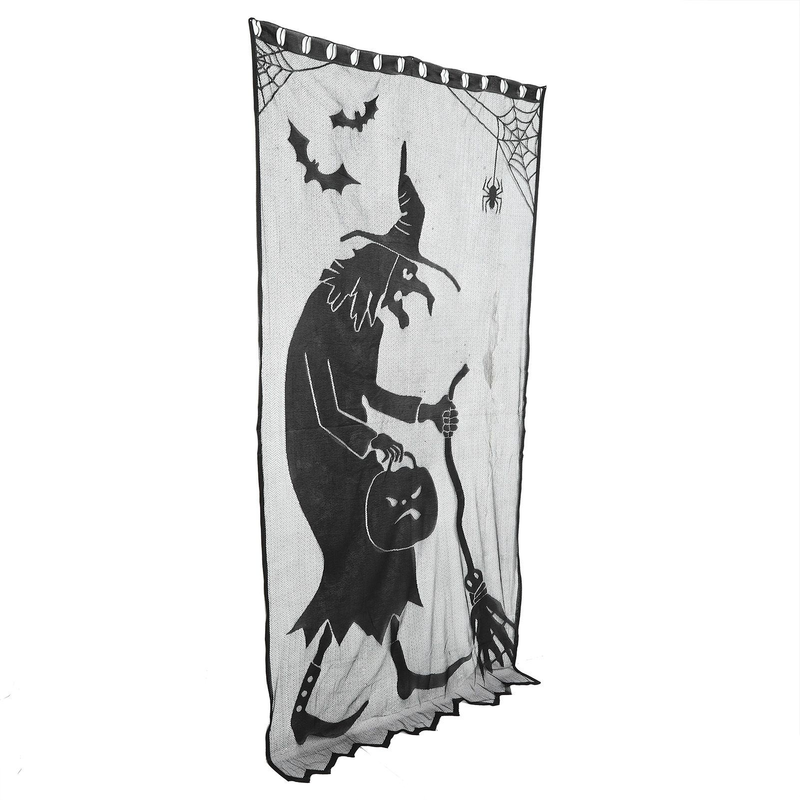 Black Halloween Witch Lace Window Curtain Bat Curtain Household Party view 3