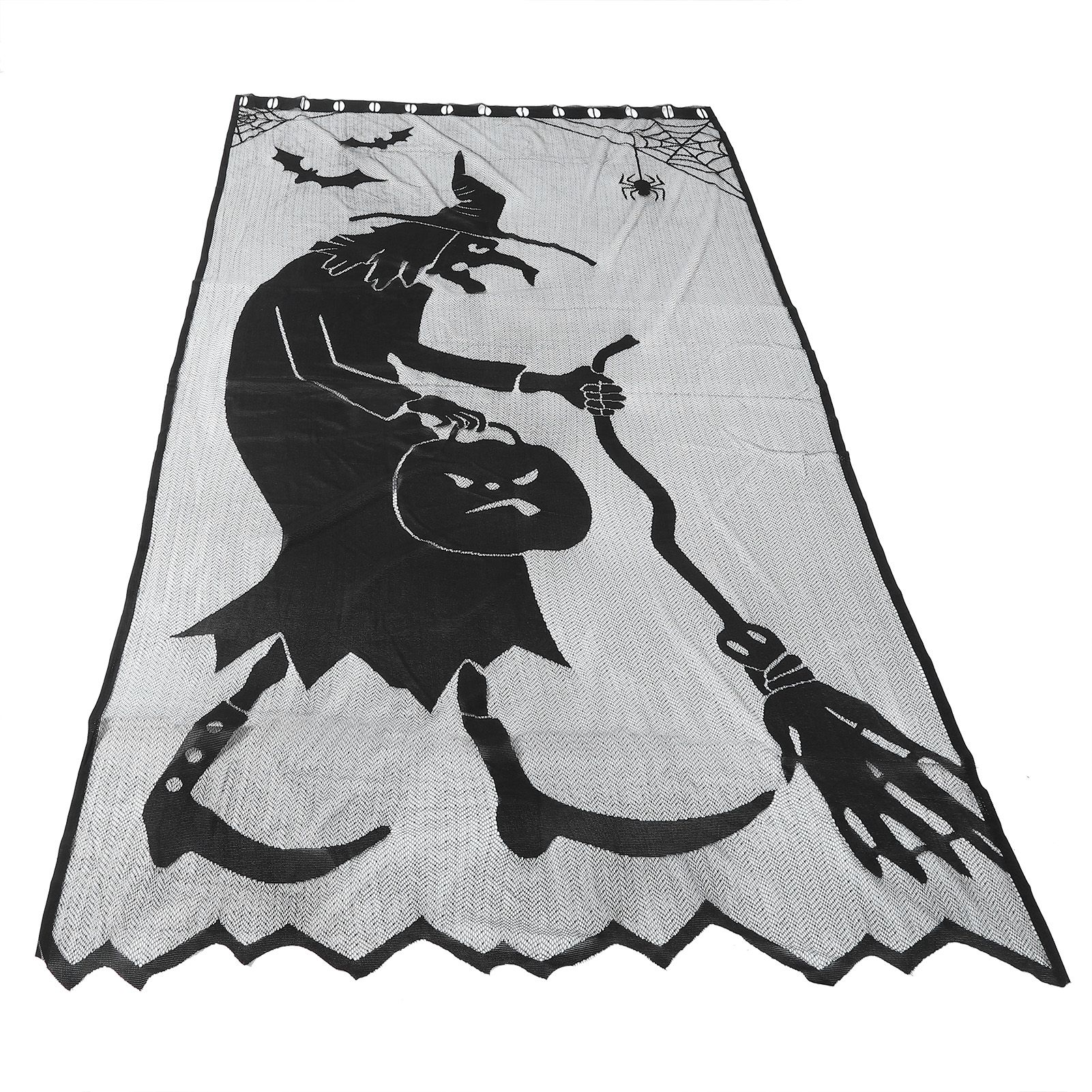 Black Halloween Witch Lace Window Curtain Bat Curtain Household Party view 4