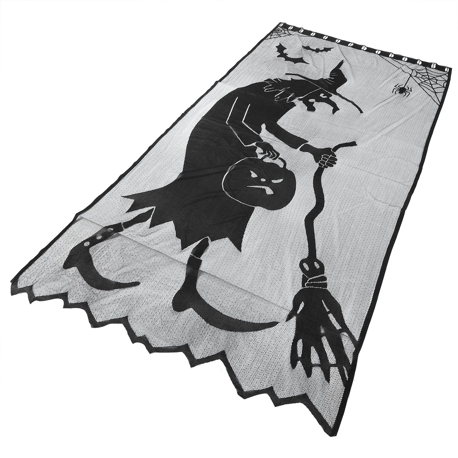 Black Halloween Witch Lace Window Curtain Bat Curtain Household Party view 6