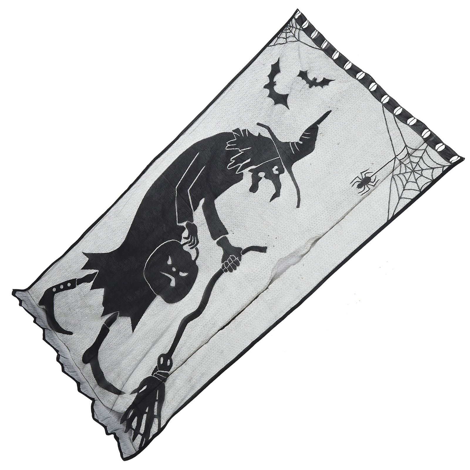 Black Halloween Witch Lace Window Curtain Bat Curtain Household Party view 7