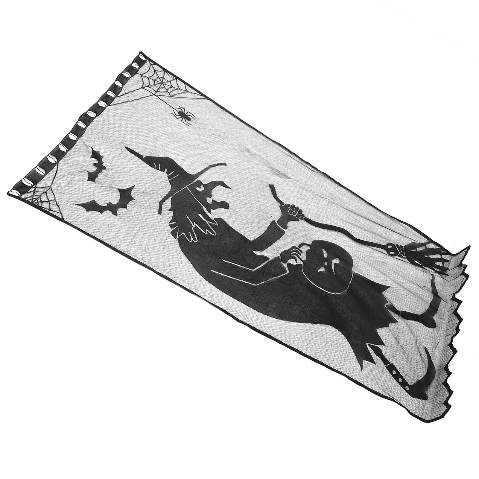 Black Halloween Witch Lace Window Curtain Bat Curtain Household Party view 8
