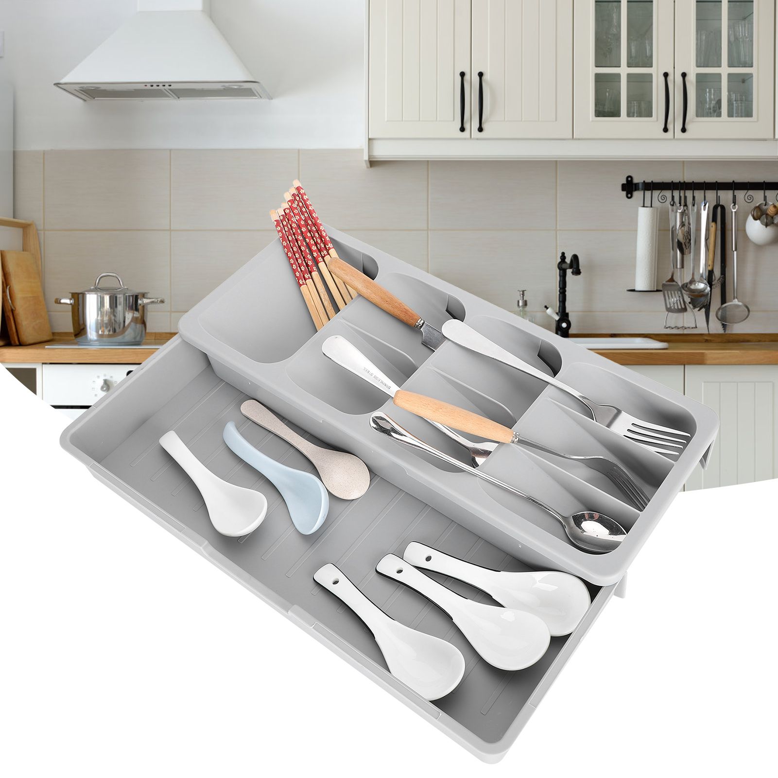Knives and Forks Organizer Multiple Layers Spoon Holder Separation Kitchen view 9