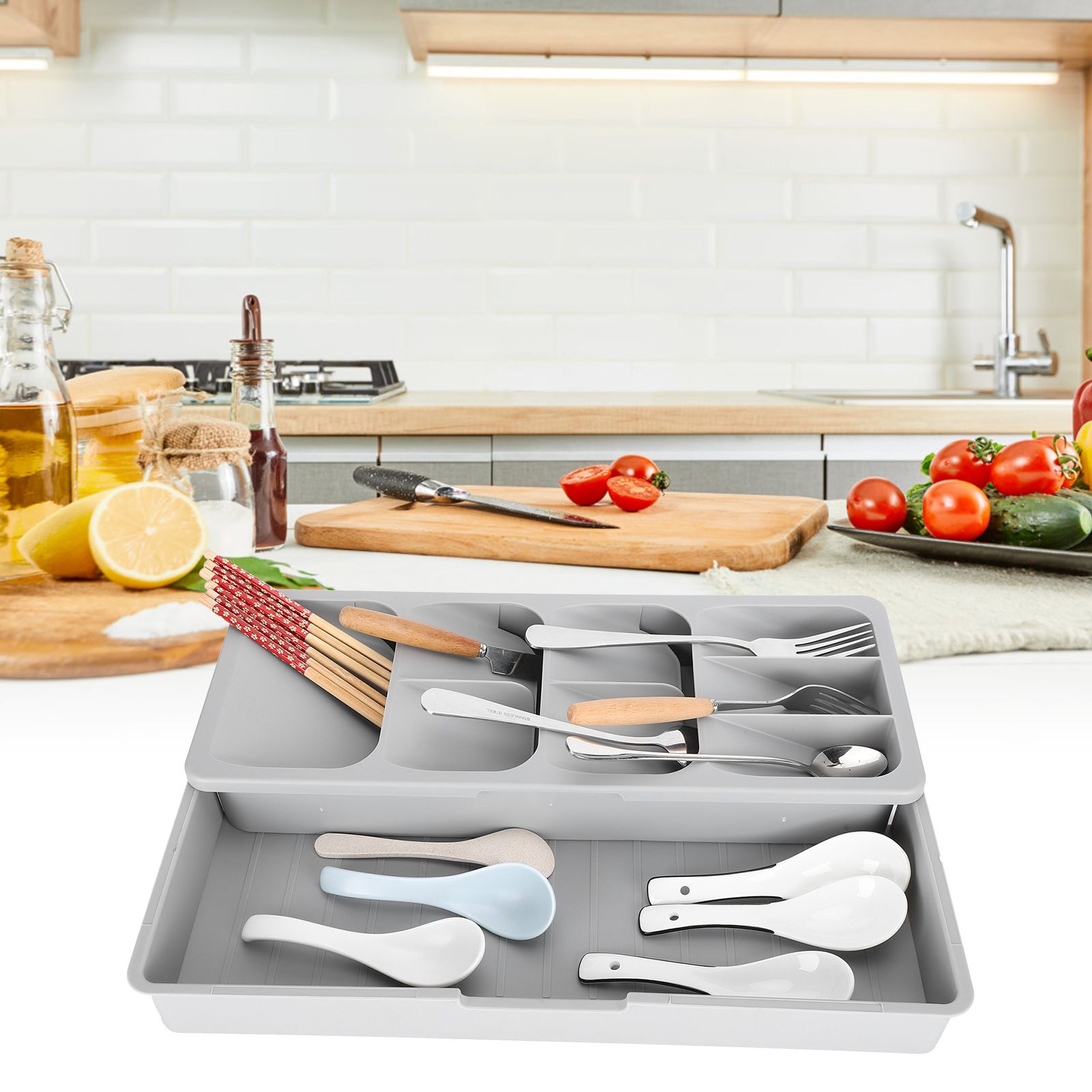Knives and Forks Organizer Multiple Layers Spoon Holder Separation Kitchen view 10