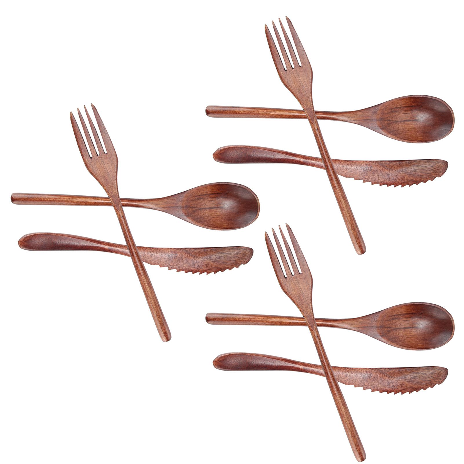 3Set Tableware Wooden Fork Spoon Knife Kit Kitchen Cutlery for Home Cafe