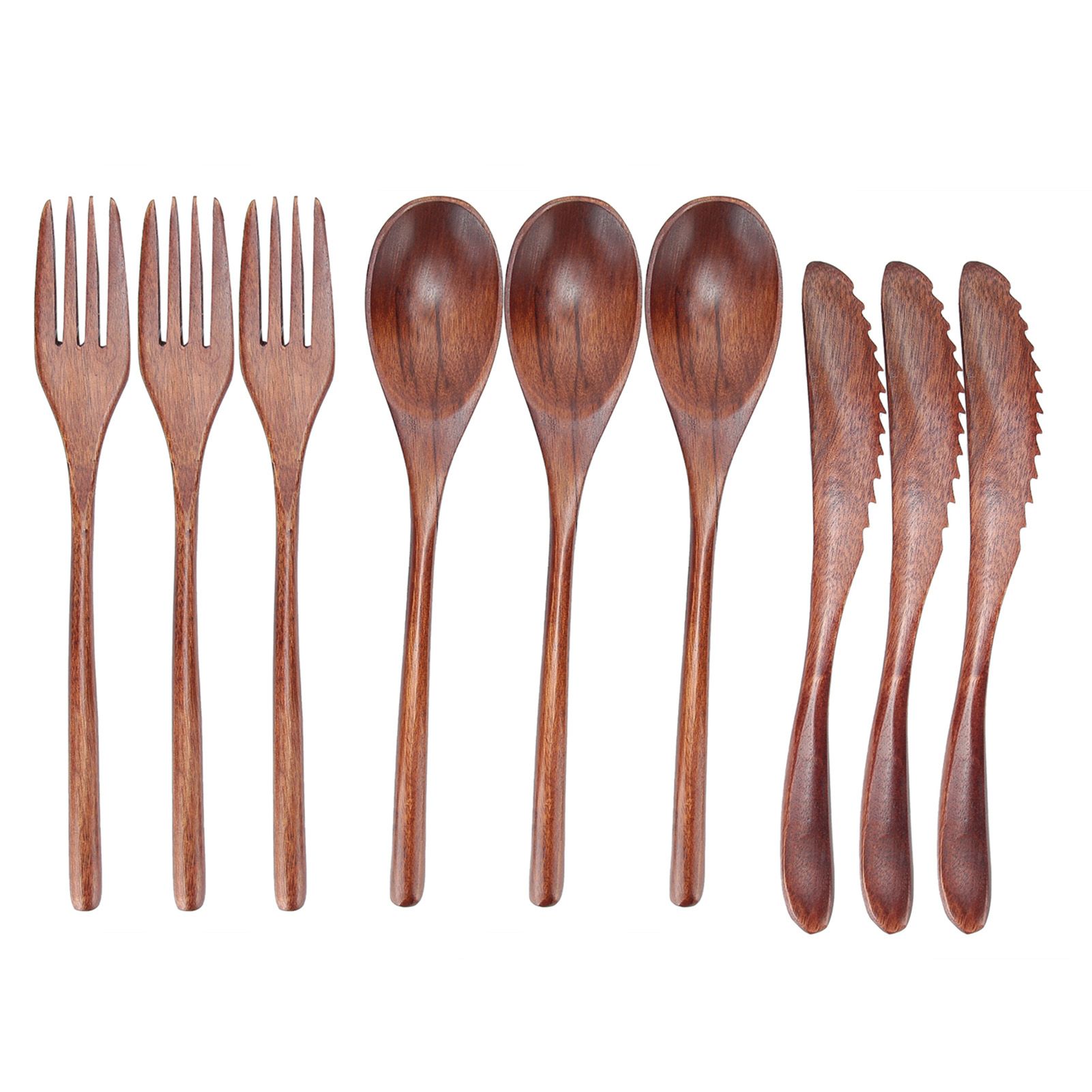 3Set Tableware Wooden Fork Spoon Knife Kit Kitchen Cutlery for Home Cafe view 2