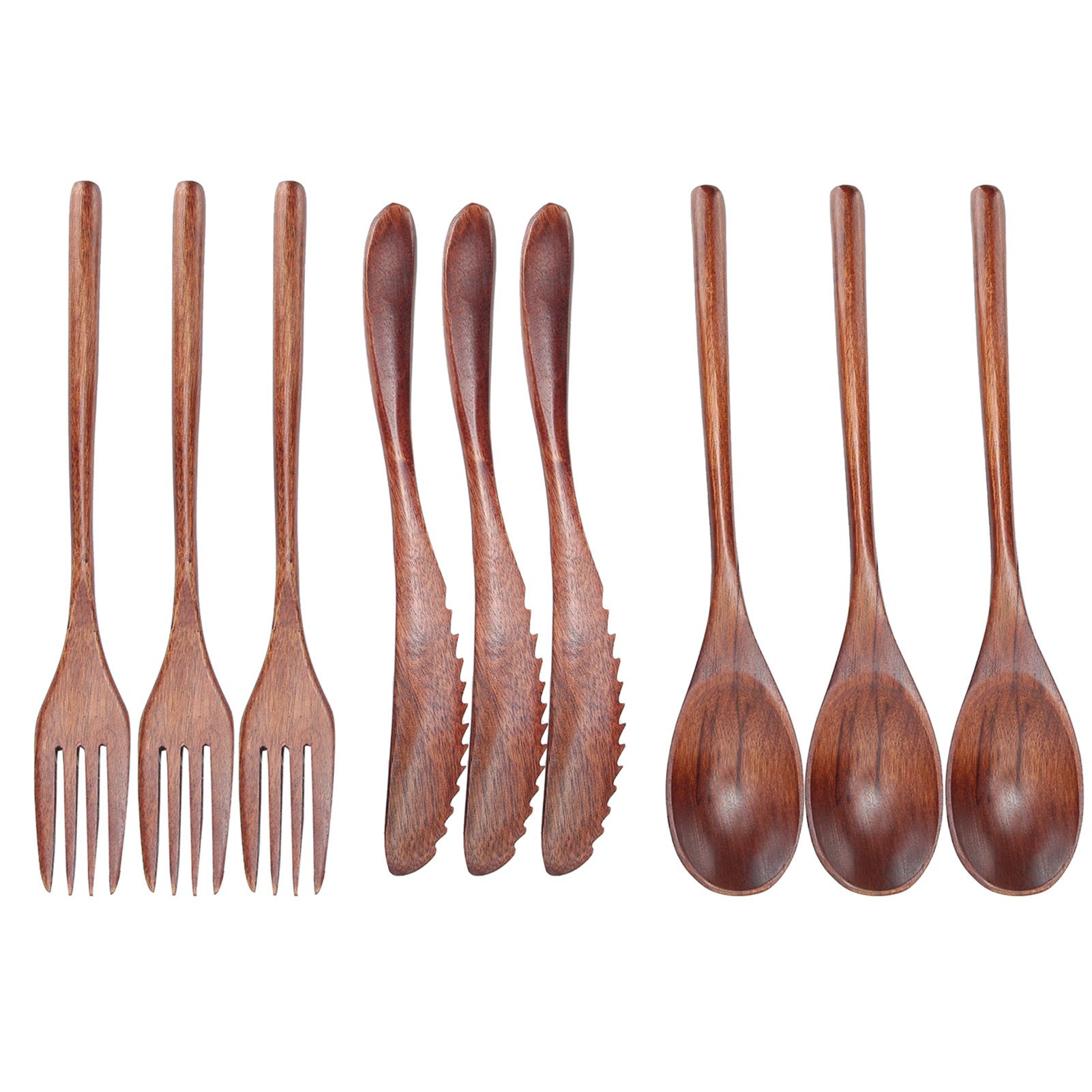 3Set Tableware Wooden Fork Spoon Knife Kit Kitchen Cutlery for Home Cafe view 4