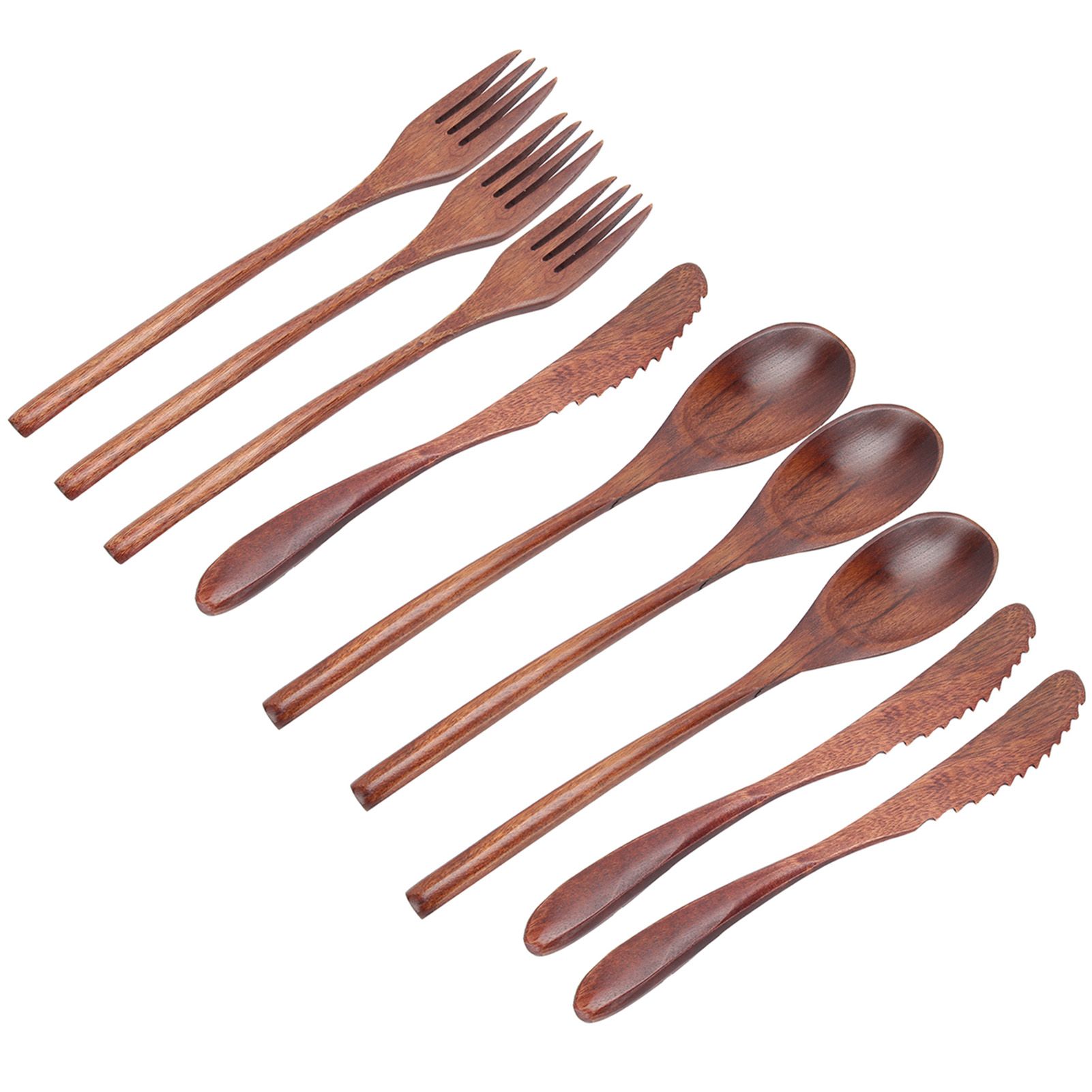3Set Tableware Wooden Fork Spoon Knife Kit Kitchen Cutlery for Home Cafe view 5