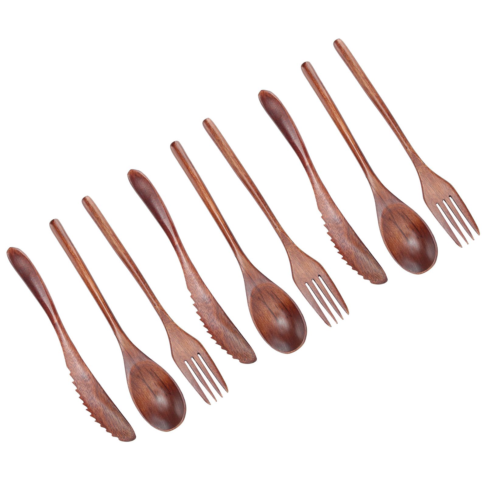 3Set Tableware Wooden Fork Spoon Knife Kit Kitchen Cutlery for Home Cafe view 6