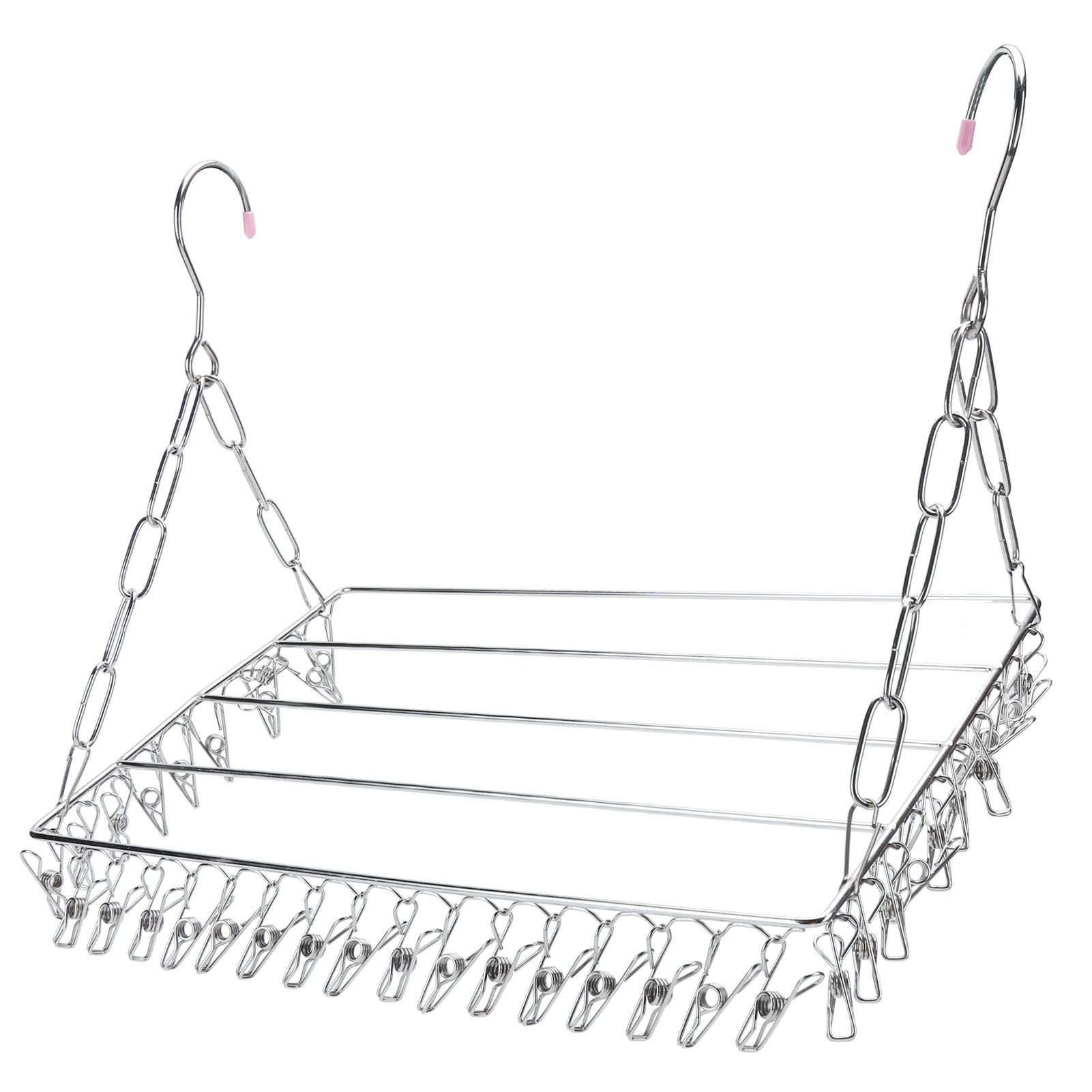 Clothes Drying Rack with 36 Clips Stainless Steel Socks Shoes Hanger Organizer
