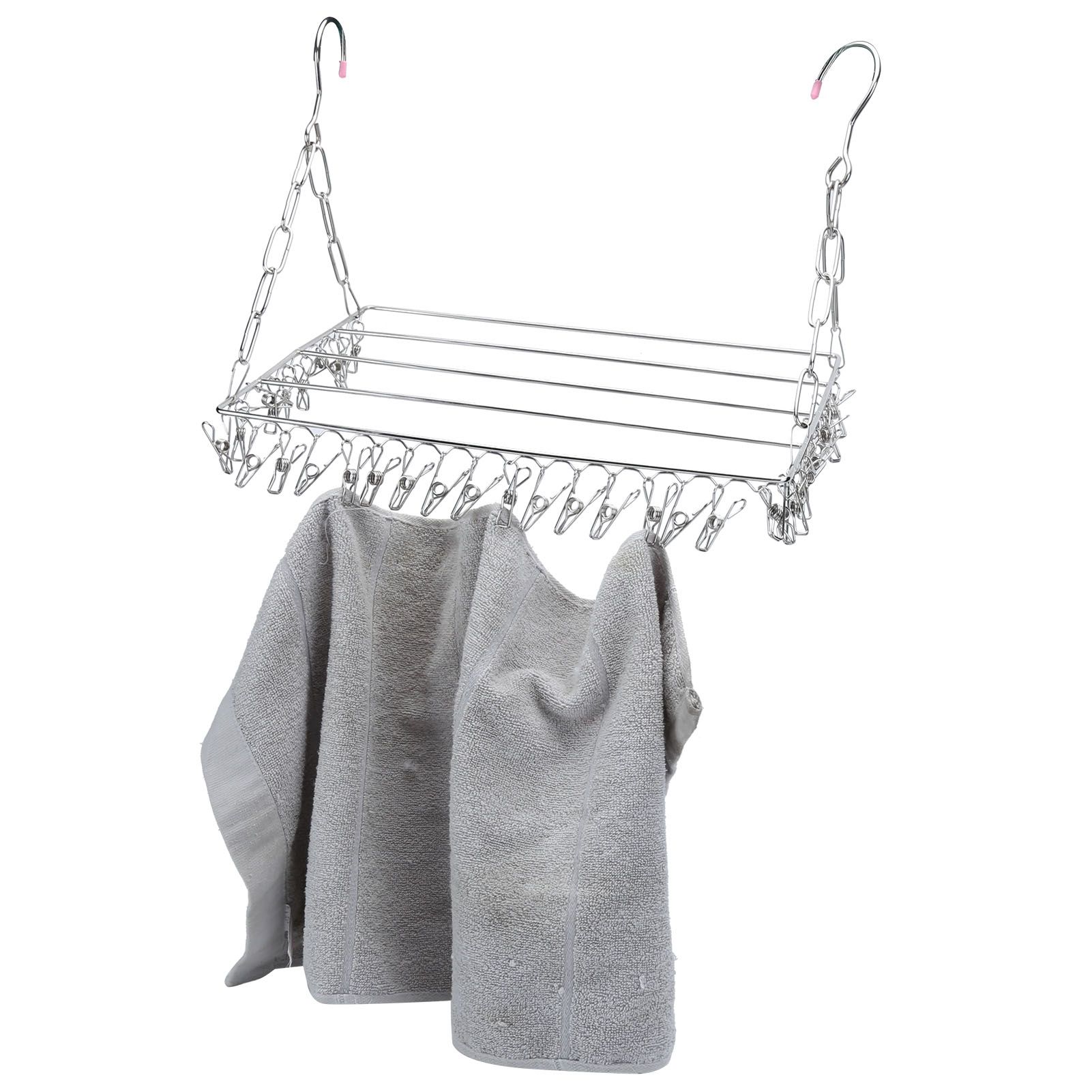 Clothes Drying Rack with 36 Clips Stainless Steel Socks Shoes Hanger Organizer view 8