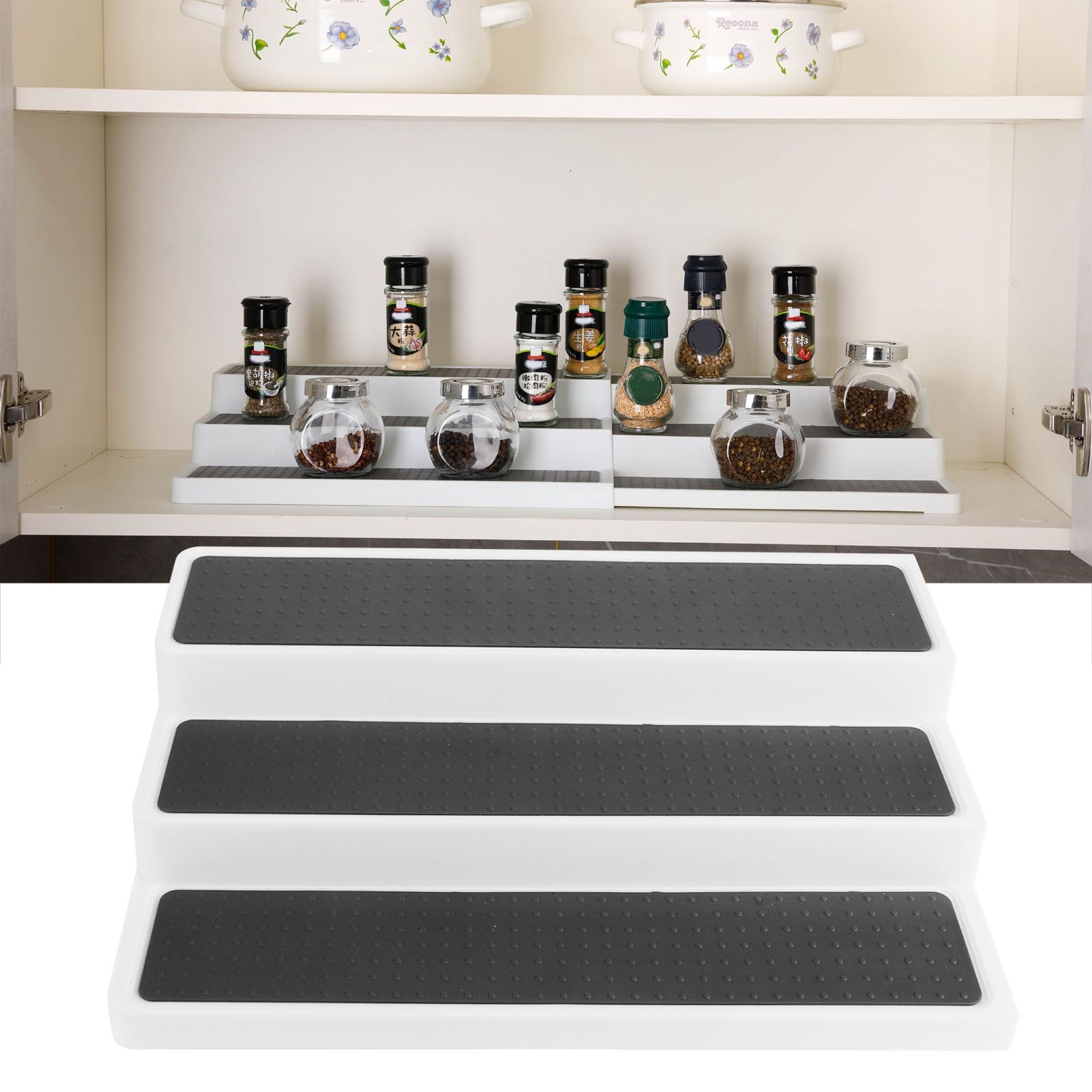 3 Tier Spice Rack Expandable Step Shelf Kitchen Organizer for Cabinet view 10