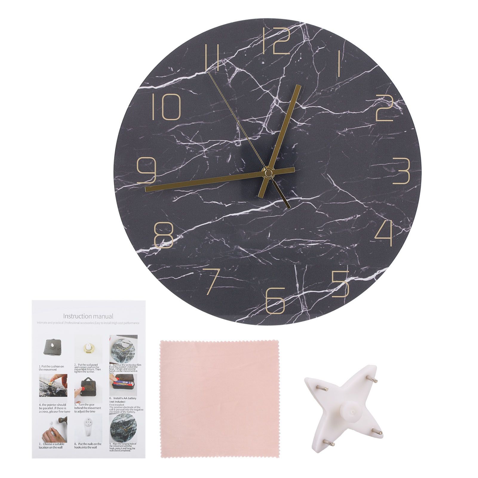 Wall Clock Nordic Decorative Marble Printing Mute Round Hanging Clock Home view 2