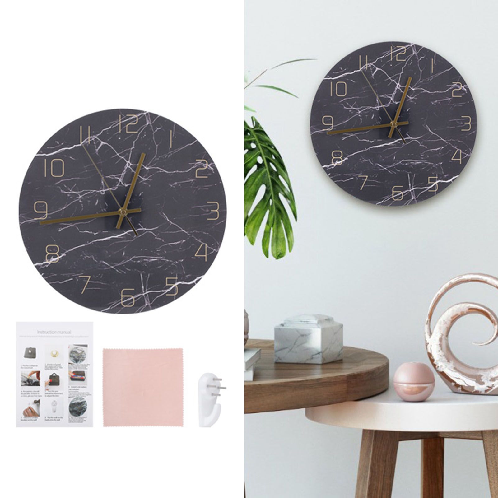 Wall Clock Nordic Decorative Marble Printing Mute Round Hanging Clock Home view 9